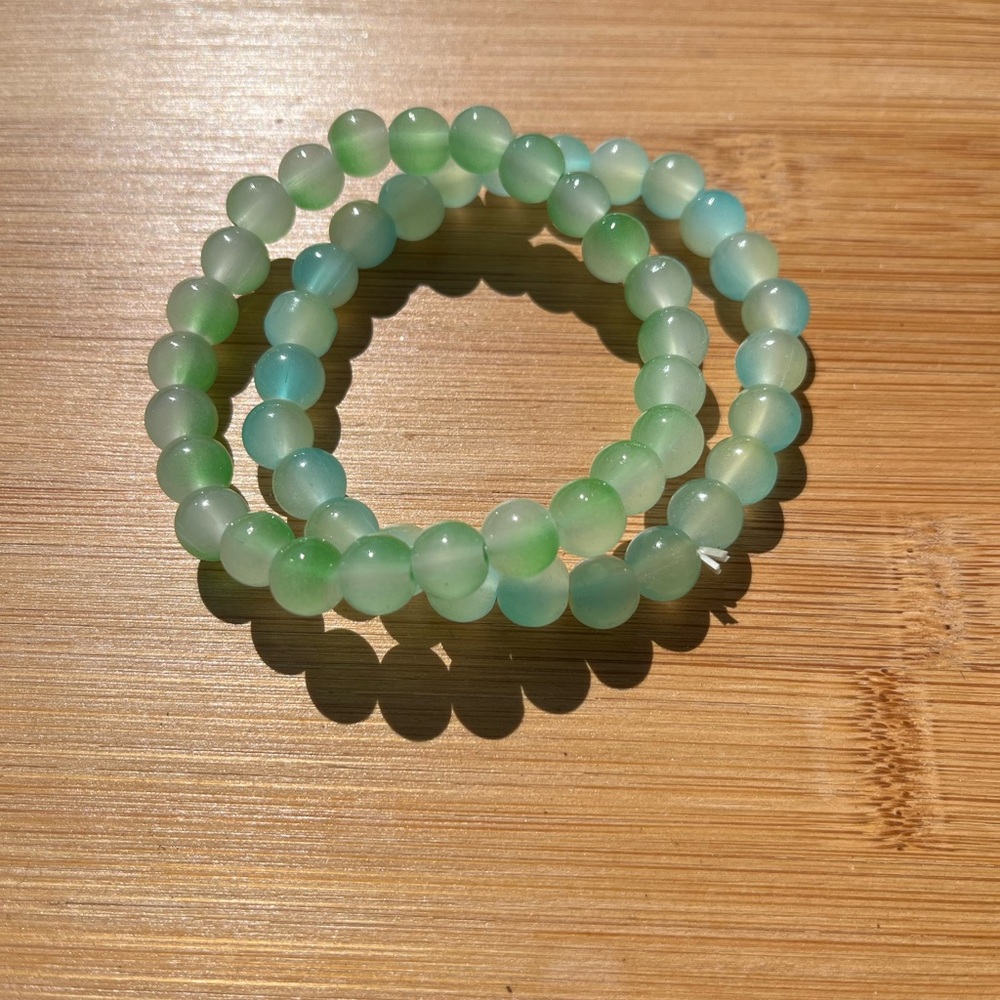 Hand Crafted Green Chalcedony Beaded Stretch Bracelet